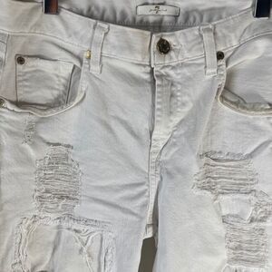 7 For All Mankind White Distressed Destruction Jeans Sz 27